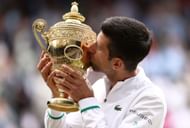 Novak Djokovic with the Wimbledon 2021 title